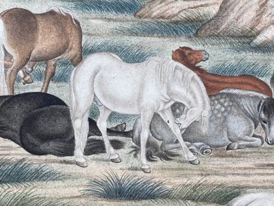 Chinese school, after Giuseppe Castiglione 郎世寧 (1688-1766): '100 horses', handscroll, ink and colour on paper, 18/19th C. — photo 38