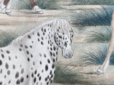 Chinese school, after Giuseppe Castiglione 郎世寧 (1688-1766): '100 horses', handscroll, ink and colour on paper, 18/19th C. — photo 40
