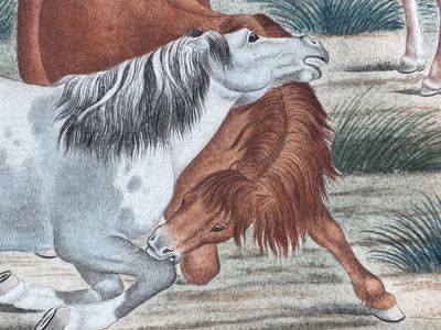 Chinese school, after Giuseppe Castiglione 郎世寧 (1688-1766): '100 horses', handscroll, ink and colour on paper, 18/19th C. — photo 42