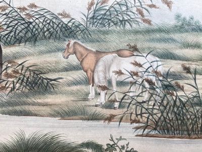 Chinese school, after Giuseppe Castiglione 郎世寧 (1688-1766): '100 horses', handscroll, ink and colour on paper, 18/19th C. — photo 54