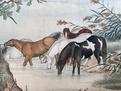 Chinese school, after Giuseppe Castiglione 郎世寧 (1688-1766): '100 horses', handscroll, ink and colour on paper, 18/19th C. — photo 55