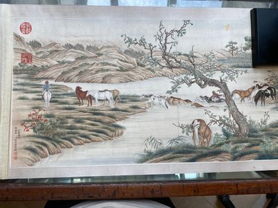 Chinese school, after Giuseppe Castiglione 郎世寧 (1688-1766): '100 horses', handscroll, ink and colour on paper, 18/19th C. — photo 57
