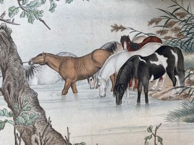 Chinese school, after Giuseppe Castiglione 郎世寧 (1688-1766): '100 horses', handscroll, ink and colour on paper, 18/19th C. — photo 58