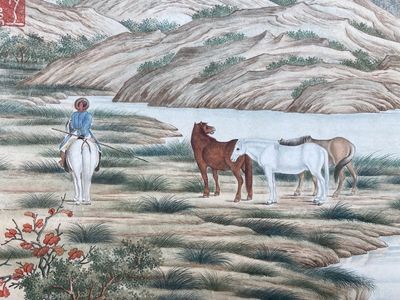 Chinese school, after Giuseppe Castiglione 郎世寧 (1688-1766): '100 horses', handscroll, ink and colour on paper, 18/19th C. — photo 62