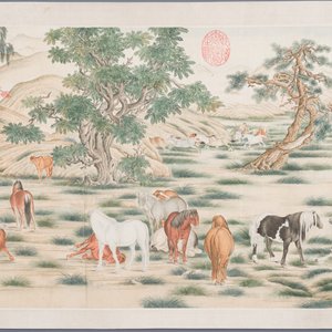 Chinese school, after Giuseppe Castiglione 郎世寧 (1688-1766): '100 horses', handscroll, ink and colour on paper, 18/19th C. — photo 6