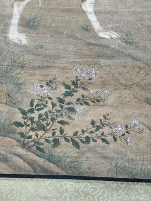 Chinese school, after Giuseppe Castiglione 郎世寧 (1688-1766): 'Hound under the sycamore tree', ink and colour on silk, Qianlong seal mark,18/19th C. — foto 6