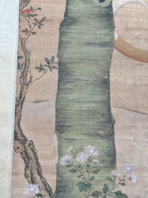 Chinese school, after Giuseppe Castiglione 郎世寧 (1688-1766): 'Hound under the sycamore tree', ink and colour on silk, Qianlong seal mark,18/19th C. — foto 8