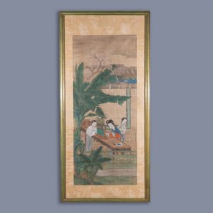 Chinese school, after Li Gonglin, ink and color on silk: 'Lady at her dressing table on a terrace', 17/18th C. — photo 2