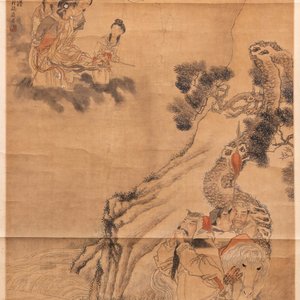 Chinese school, after Ma Shijun (1609-1666), dated 1867, ink and colour on paper: 'figures in a landscape' — photo 1