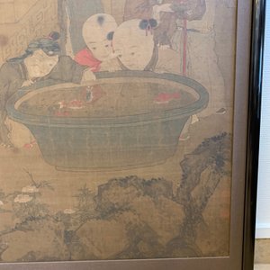 Chinese school, after Su Hanchen (1094-1172), ink and colour on silk: a lady and children near a fish bowl — photo 23