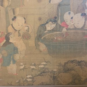 Chinese school, after Su Hanchen (1094-1172), ink and colour on silk: a lady and children near a fish bowl — photo 24