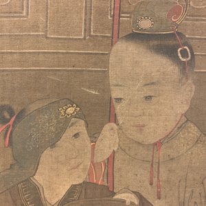 Chinese school, after Su Hanchen (1094-1172), ink and colour on silk: a lady and children near a fish bowl — photo 38