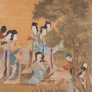 Chinese school, after Zhao Danian, ink and color on silk: 'Painter at work', 17/18th C. — 照片 1