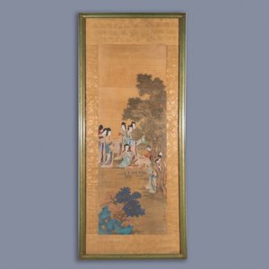 Chinese school, after Zhao Danian, ink and color on silk: 'Painter at work', 17/18th C. — 照片 2