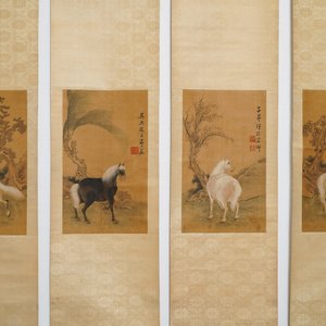 Chinese school, after Zhao Mengfu (1254-1322), ink and colour on silk, 19/20th C.: 'Four horses' — photo 1