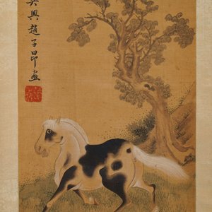 Chinese school, after Zhao Mengfu (1254-1322), ink and colour on silk, 19/20th C.: 'Four horses' — photo 3
