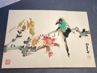 Chinese school: An album of twelve paintings with signatures of celebrities, a.o. Zhao Shaoang 趙少昂, ink and colour on paper, dated 1944 — photo 11