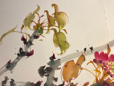 Chinese school: An album of twelve paintings with signatures of celebrities, a.o. Zhao Shaoang 趙少昂, ink and colour on paper, dated 1944 — photo 13