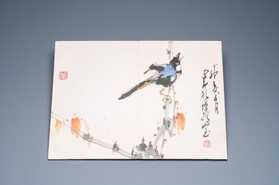 Chinese school: An album of twelve paintings with signatures of celebrities, a.o. Zhao Shaoang 趙少昂, ink and colour on paper, dated 1944