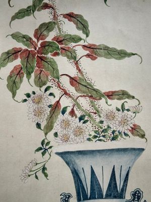 Chinese school: 'Archaic vase filled with flowers', ink and colour on paper, Cixi seal mark, 19/20th C. — photo 7