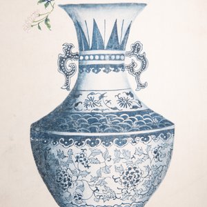 Chinese school: 'Archaic vase filled with flowers', ink and colour on paper, Cixi seal mark, 19/20th C. — photo 8
