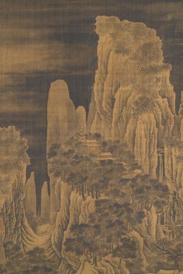 Chinese school: 'Bergachtig landschap', inkt en kleur op zijde, Ming