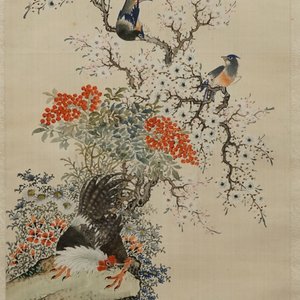 Chinese school: Birds among flowering branches, ink and watercolour on silk, 18/19th C. — 照片 1