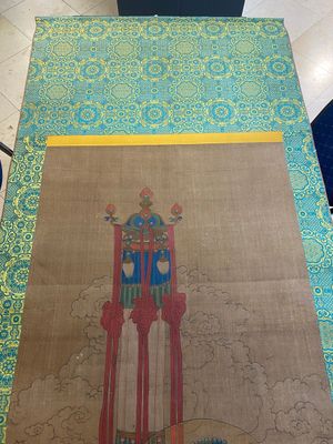 Chinese school: 'Bodhisattva met twee dienaren', inkt en kleur op zijde, 18/19e eeuw — foto 1