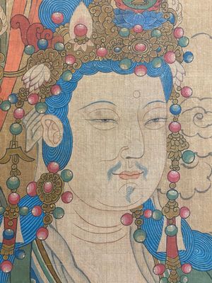 Chinese school: 'Bodhisattva met twee dienaren', inkt en kleur op zijde, 18/19e eeuw — foto 11
