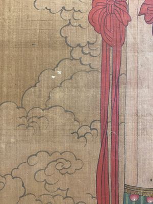 Chinese school: 'Bodhisattva met twee dienaren', inkt en kleur op zijde, 18/19e eeuw — foto 15
