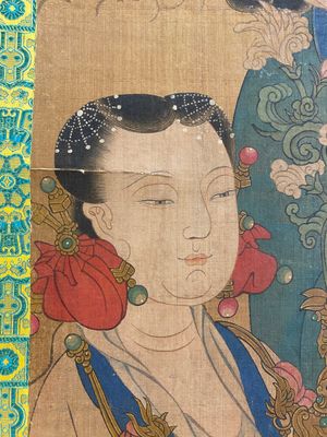 Chinese school: 'Bodhisattva with two servants', ink and colour on silk, 18/19th C. — photo 12