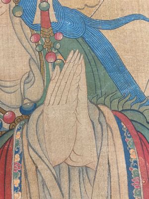 Chinese school: 'Bodhisattva with two servants', ink and colour on silk, 18/19th C. — photo 9