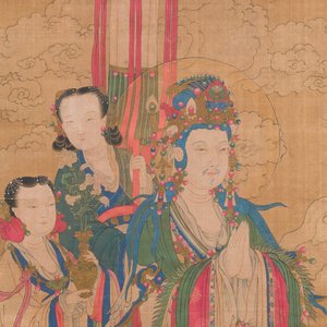 Chinese school: 'Bodhisattva with two servants', ink and colour on silk, 18/19th C. — photo 3