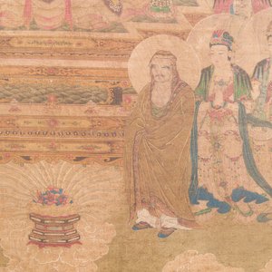 Chinese school: 'Boeddha gezeten op een lotustroon', inkt en kleur op zijde, 18/19e eeuw — foto 6