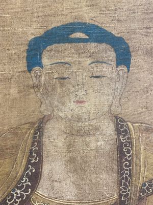 Chinese school: 'Buddha seated on a lotus throne', ink and colour on silk, 18/19th C. — 照片 11