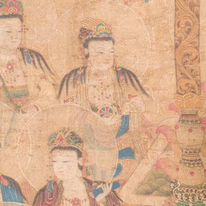 Chinese school: 'Buddha seated on a lotus throne', ink and colour on silk, 18/19th C. — 照片 5