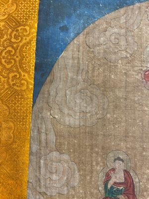 Chinese school: 'Buddha standing on two lotus flowers', ink and colour on silk, 18/19th C. — 照片 11