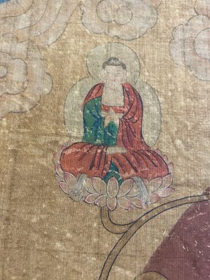Chinese school: 'Buddha standing on two lotus flowers', ink and colour on silk, 18/19th C. — 照片 14