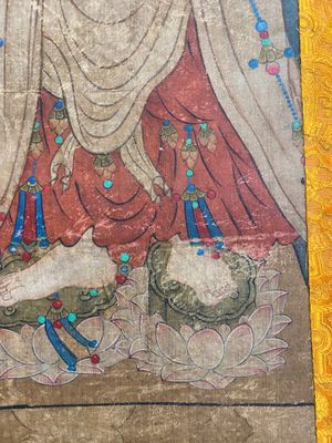 Chinese school: 'Buddha standing on two lotus flowers', ink and colour on silk, 18/19th C. — 照片 23