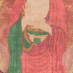 Chinese school: 'Buddha standing on two lotus flowers', ink and colour on silk, 18/19th C. — 照片 4