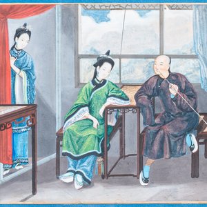 Chinese school, Canton, aquarel op papier, 18/19e eeuw: 'Een opiumroker' en 'Etende dames' — foto 3