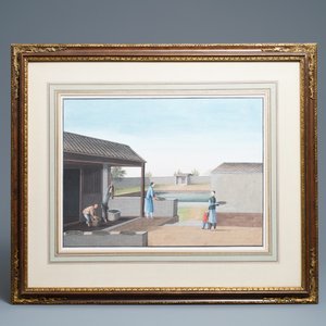 Chinese school, Canton, aquarel op papier, 19e eeuw: Vier scènes met de theeproductie — foto 3