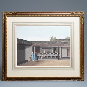 Chinese school, Canton, aquarel op papier, 19e eeuw: Vier scènes met de theeproductie — foto 4