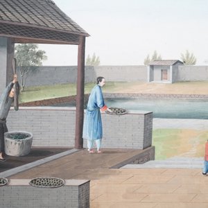 Chinese school, Canton, aquarel op papier, 19e eeuw: Vier scènes met de theeproductie — foto 8