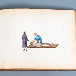 Chinese school, Canton, ink and colour on paper, 19th C.: an album with 29 landscapes and punishment scenes — 照片 18