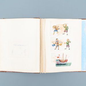 Chinese school, Canton, inkt en kleur op rijstpapier, 19e eeuw: een album en twee doosjes met 70 schilderingen — foto 4