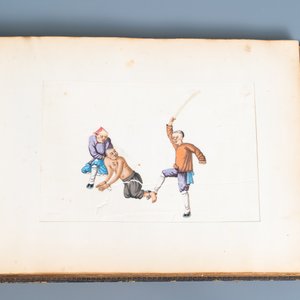 Chinese school, Canton, inkt en kleur op rijstpapier, 19e eeuw: een album met 29 landschappen en lijfstraffen — foto 12
