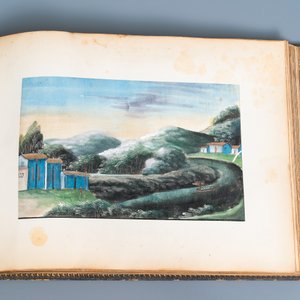 Chinese school, Canton, inkt en kleur op rijstpapier, 19e eeuw: een album met 29 landschappen en lijfstraffen — foto 26