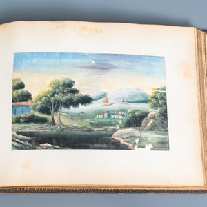 Chinese school, Canton, inkt en kleur op rijstpapier, 19e eeuw: een album met 29 landschappen en lijfstraffen — foto 27