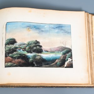 Chinese school, Canton, inkt en kleur op rijstpapier, 19e eeuw: een album met 29 landschappen en lijfstraffen — foto 28